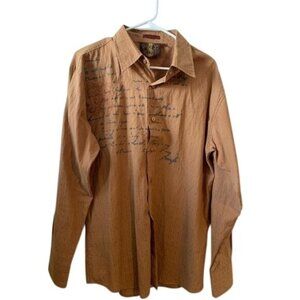 Franky Max Original Mens Button-Up Shirt Brown With Graphic Print Long Sleeve Co